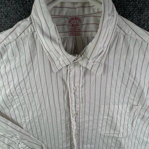 VTG Brooks Brothers 17 36 Red Striped All Cotton Button Up Shirt Long Sleeve USA